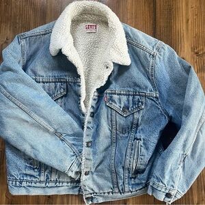 Levi's Mens Denim Sherpa Lined Trucker Jacket Blue Washed Vintage Style